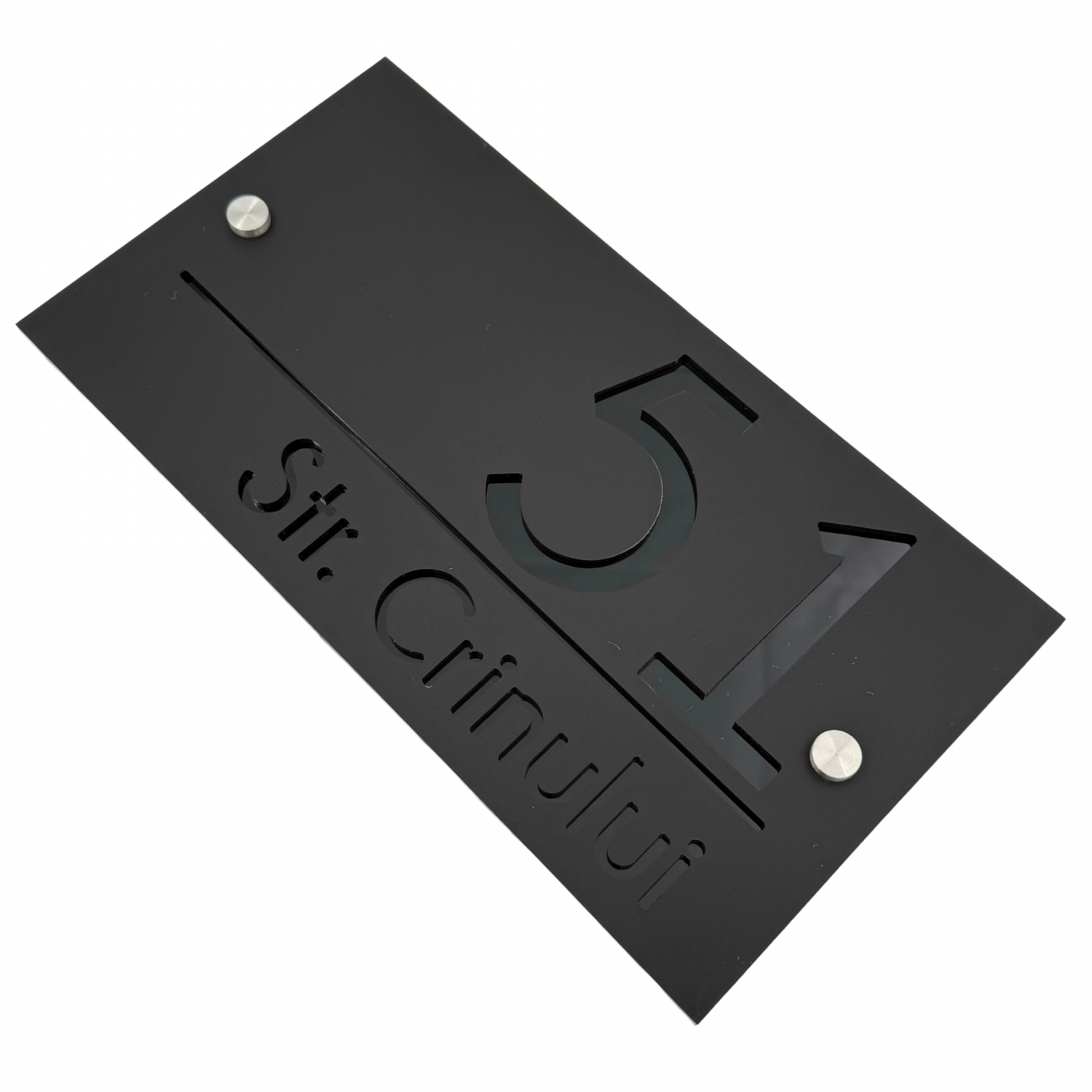 PREMIUM HOUSE NUMBER - Satin Black Glossy Black 2 Spacers Silver - 28×15 cm