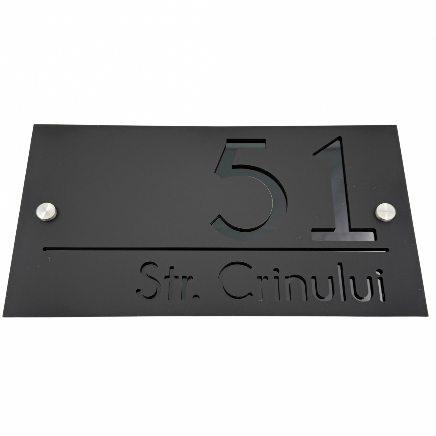 PREMIUM HOUSE NUMBER - Satin Black Glossy Black 2 Spacers Silver - 28×15 cm