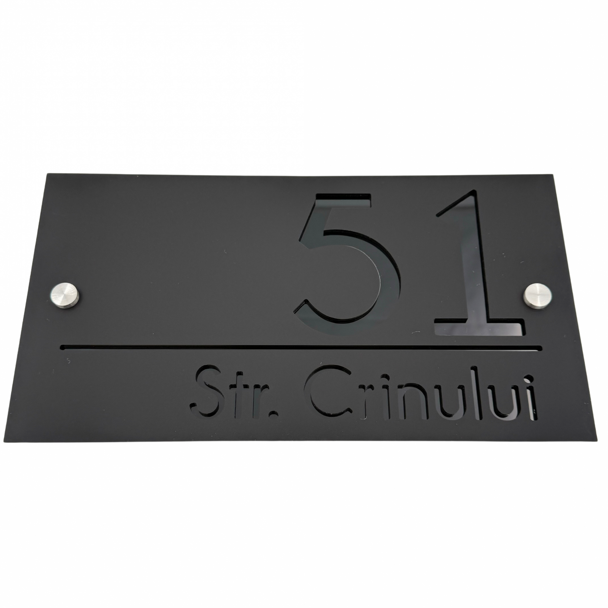 PREMIUM HOUSE NUMBER - Satin Black Glossy Black 2 Spacers Silver - 28×15 cm