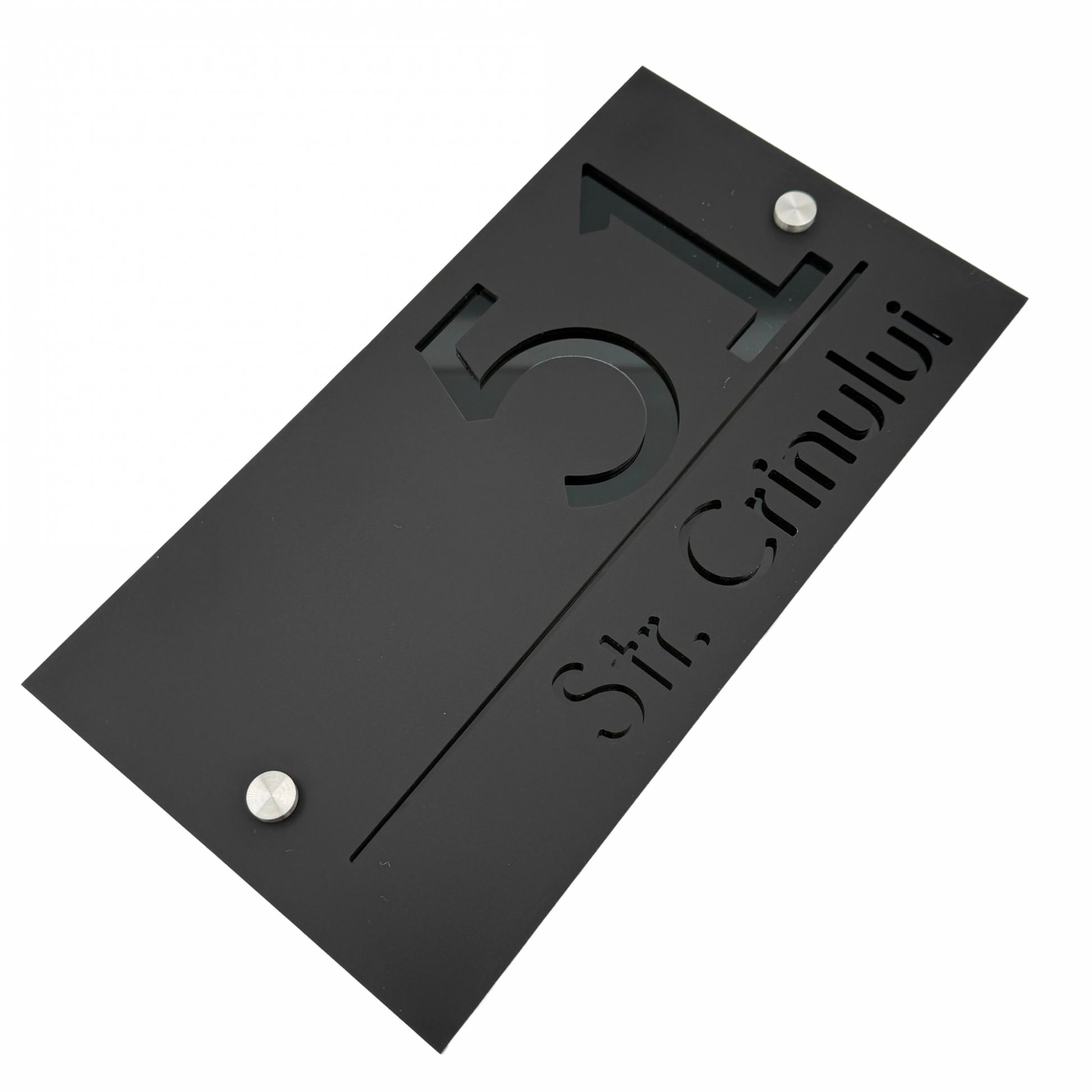 PREMIUM HOUSE NUMBER - Satin Black Glossy Black 2 Spacers Silver - 28×15 cm