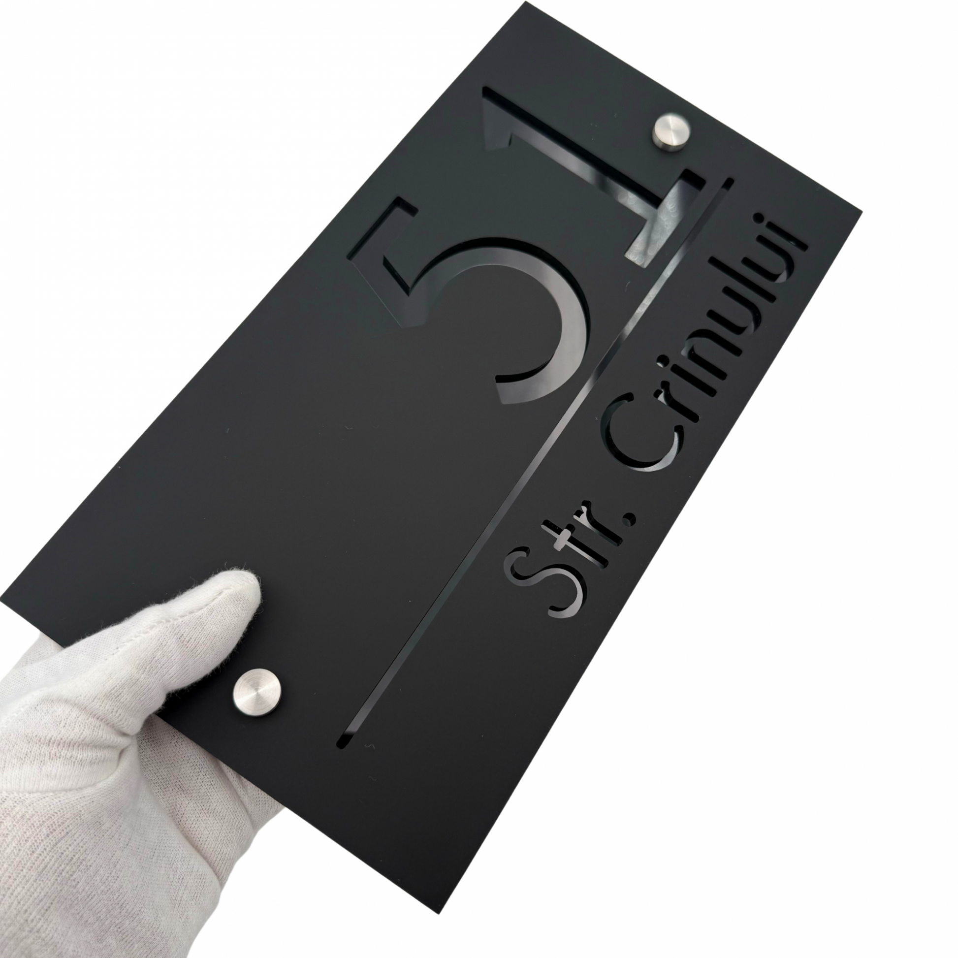 PREMIUM HOUSE NUMBER - Satin Black Glossy Black 2 Spacers Silver - 28×15 cm