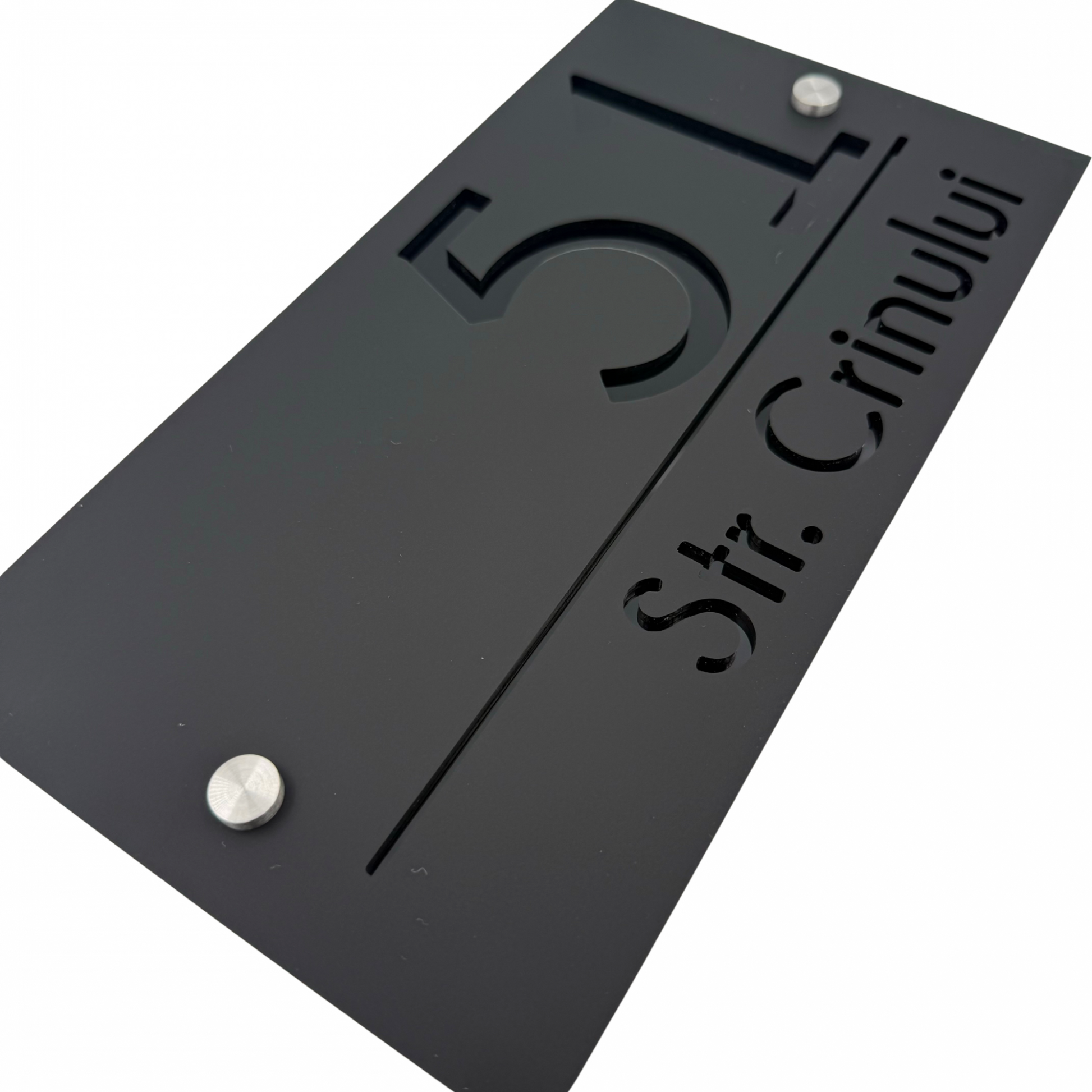 PREMIUM HOUSE NUMBER - Satin Black Glossy Black 2 Spacers Silver - 28×15 cm