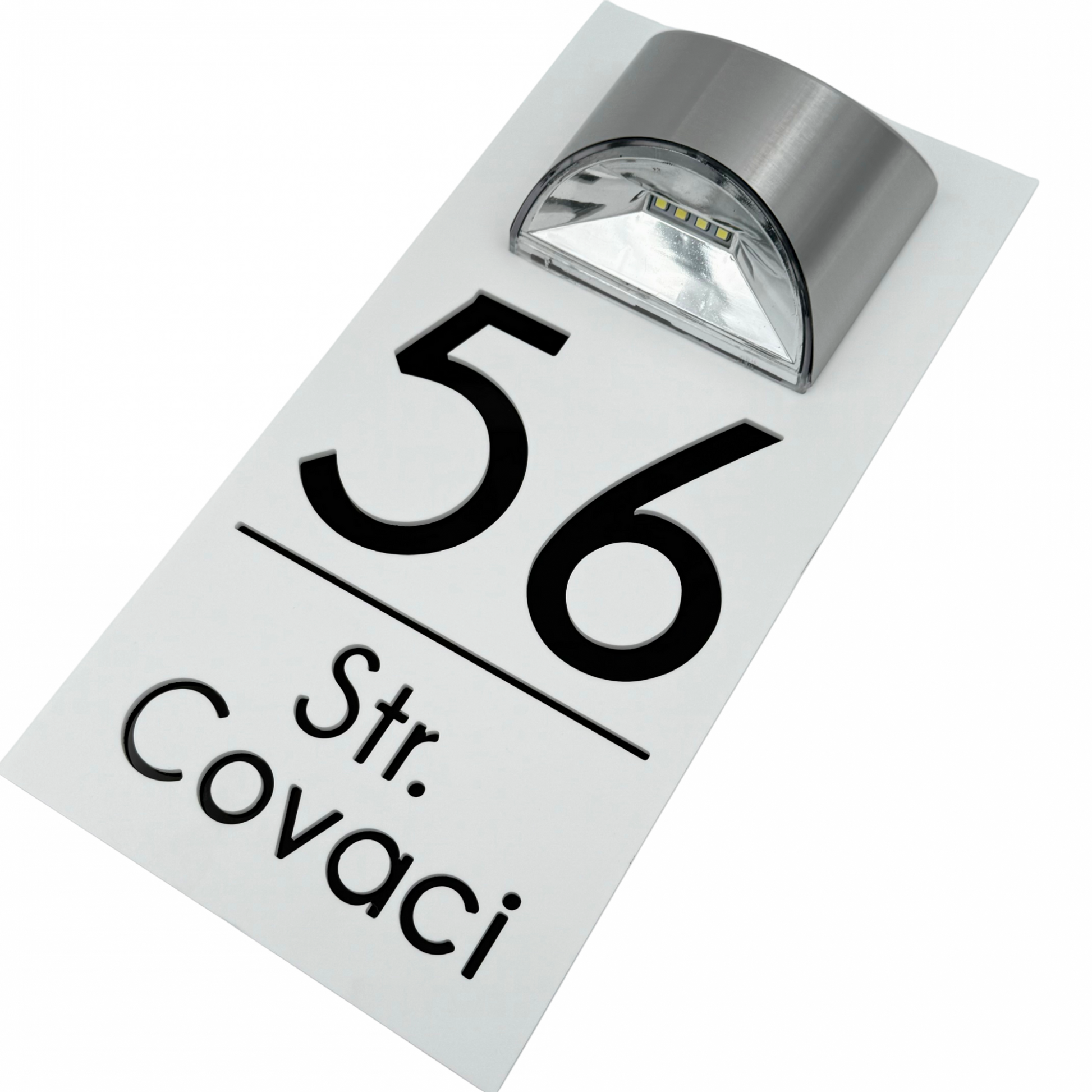 PREMIUM HOUSE NUMBER - White Satin Glossy Black Lampa Solara - 30×15 cm