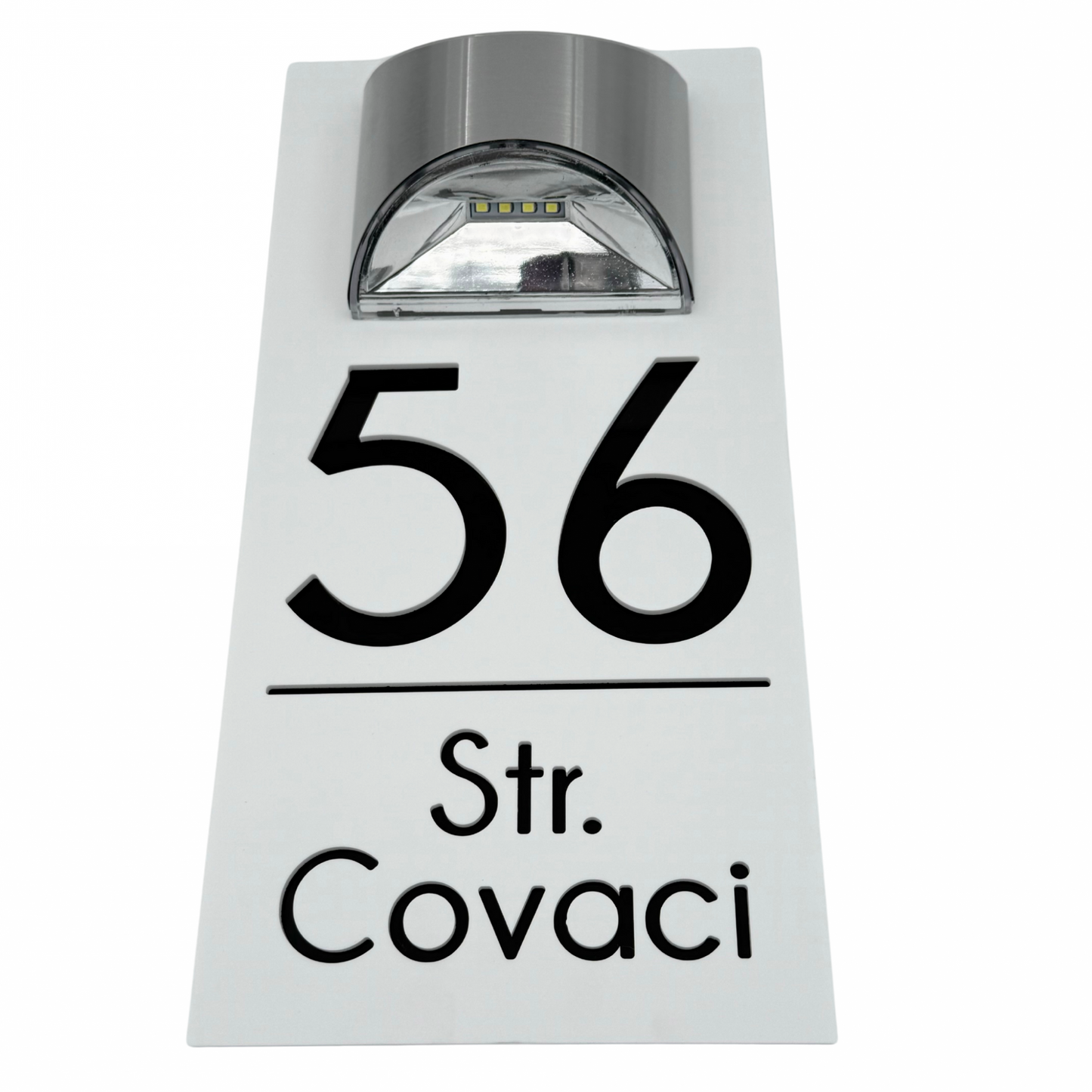PREMIUM HOUSE NUMBER - White Satin Glossy Black Lampa Solara - 30×15 cm