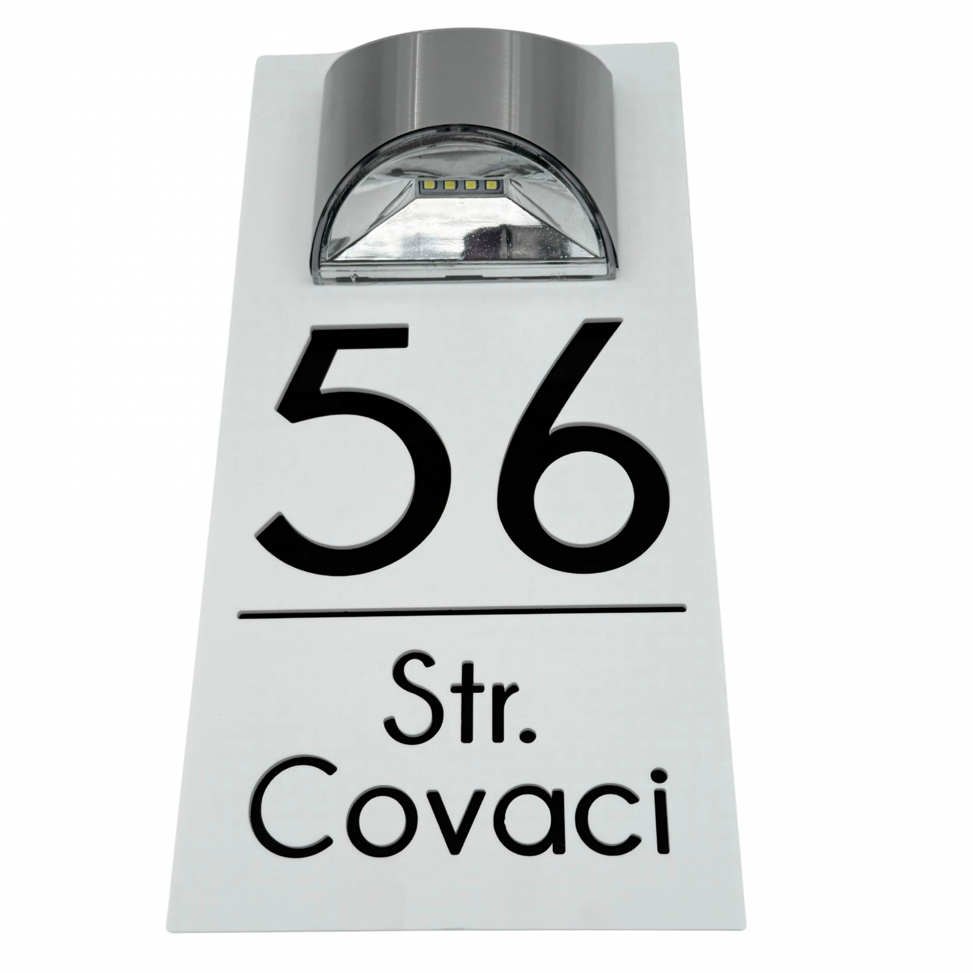 PREMIUM HOUSE NUMBER - White Satin Glossy Black Lampa Solara - 30×15 cm