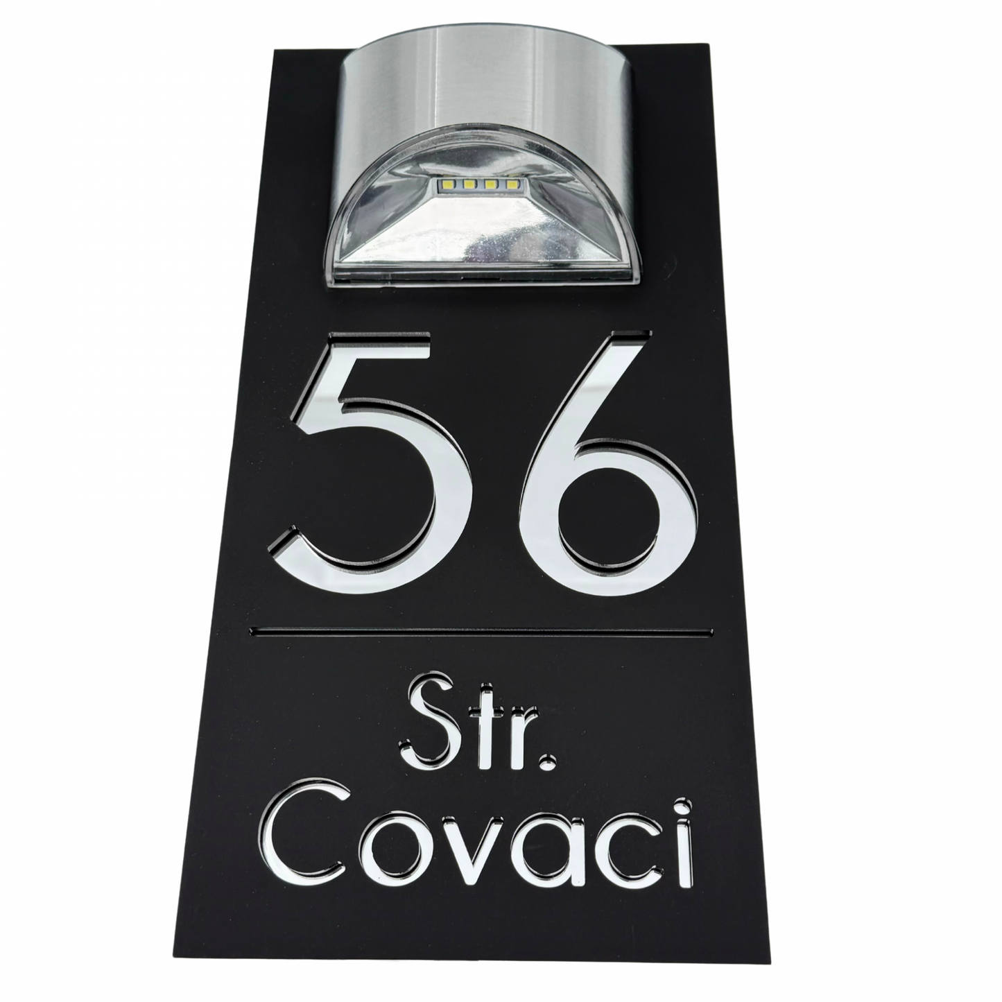 PREMIUM HOUSE NUMBER - Satin Black Silver Mirror Lampa Solara - 30×15 cm