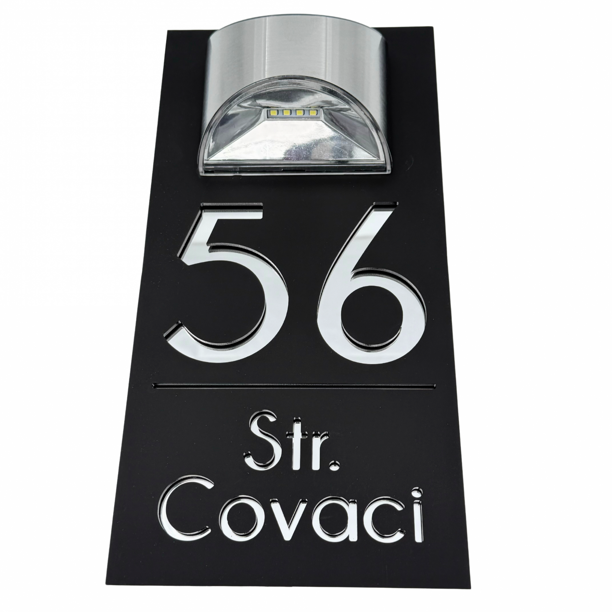 PREMIUM HOUSE NUMBER - Satin Black Silver Mirror Lampa Solara - 30×15 cm
