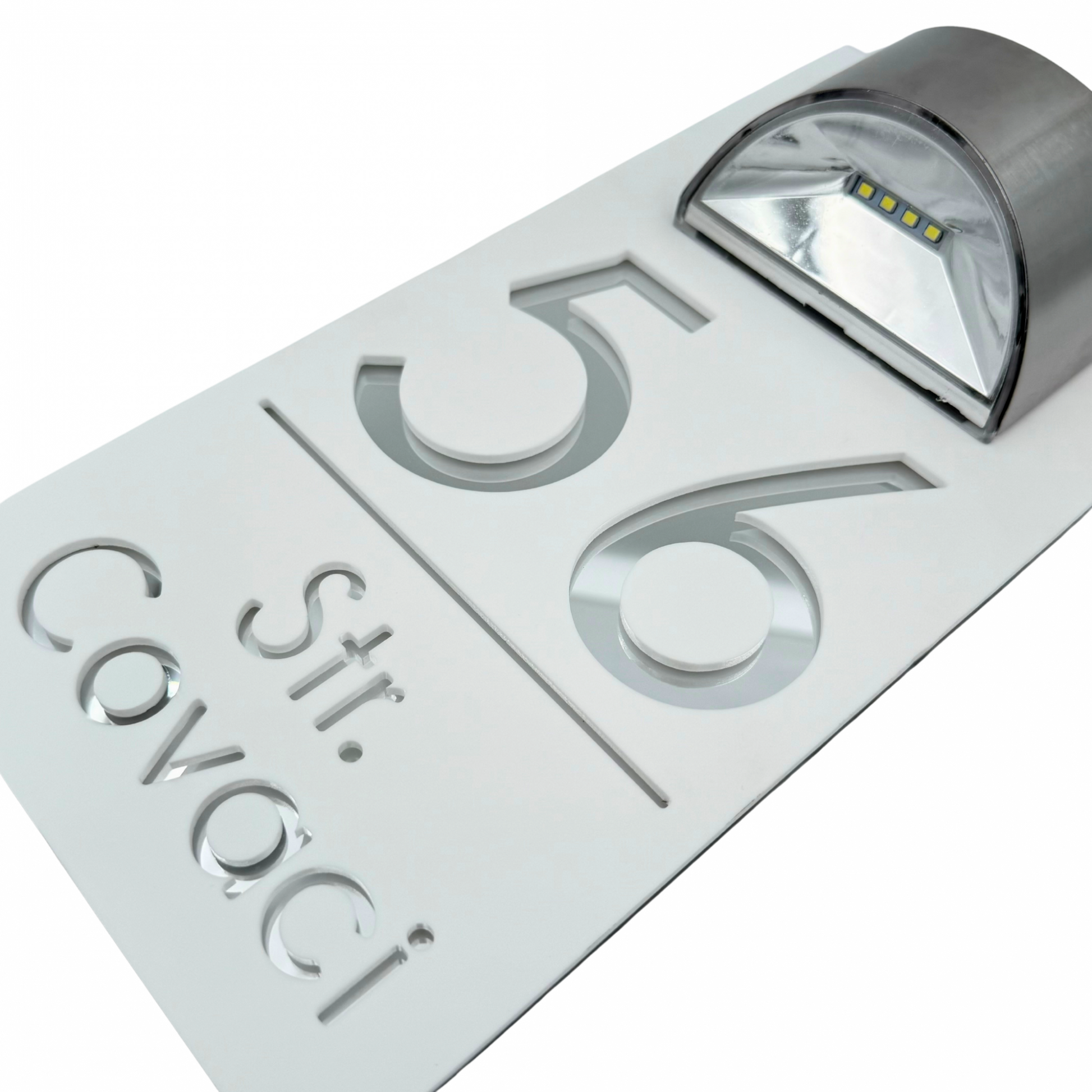 PREMIUM HOUSE NUMBER - White Satin Silver Mirror Lampa Solara - 30×15 cm