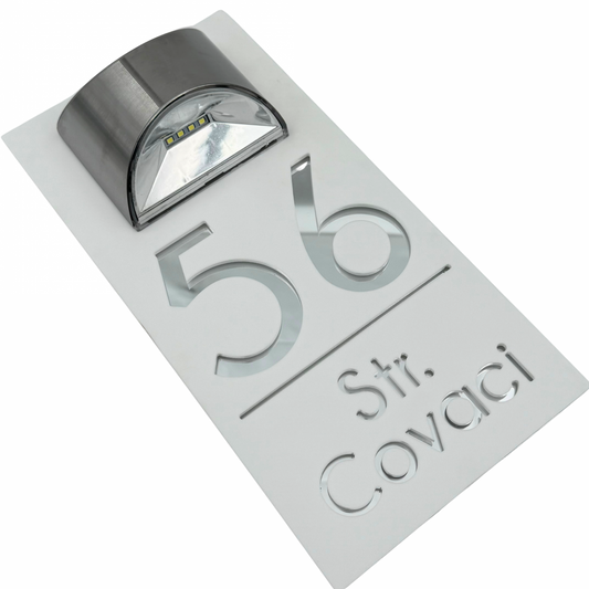 PREMIUM HOUSE NUMBER - White Satin Silver Mirror Lampa Solara - 30×15 cm