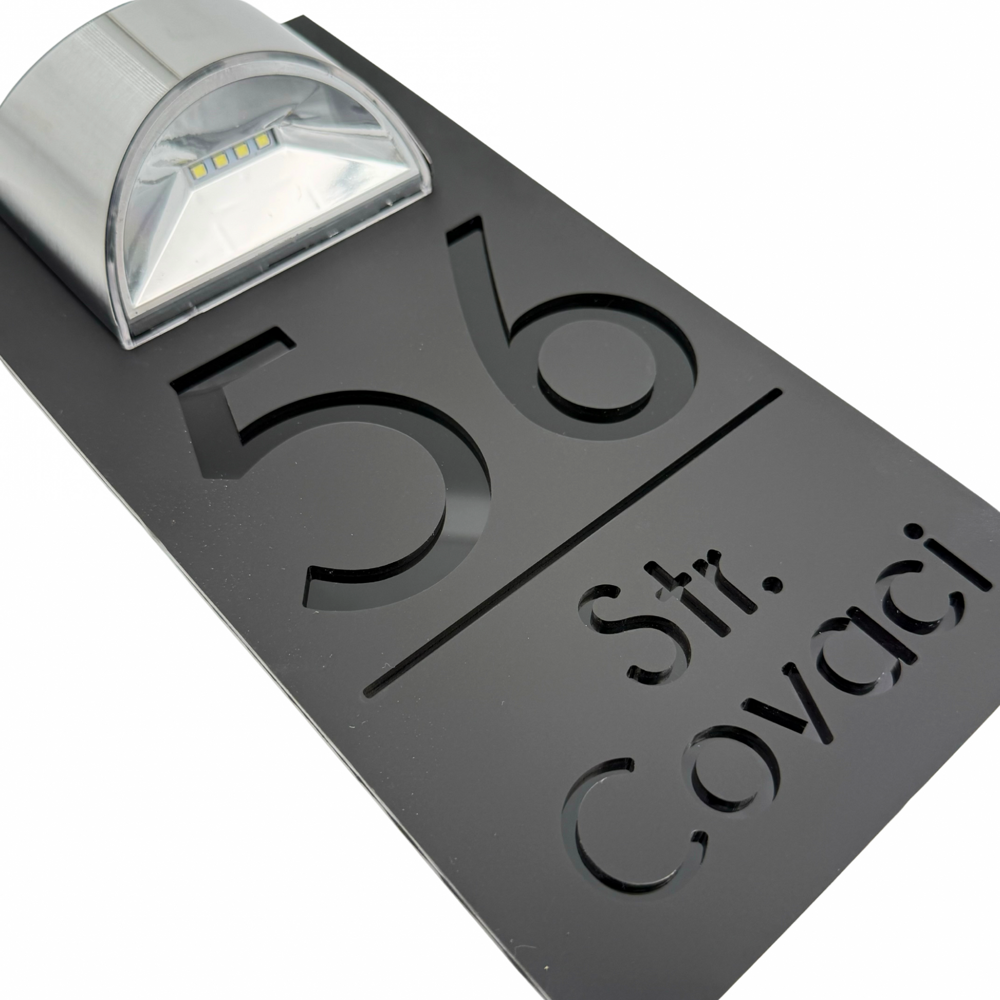 PREMIUM HOUSE NUMBER - Satin Black Glossy Black Lampa Solara - 30×15 cm
