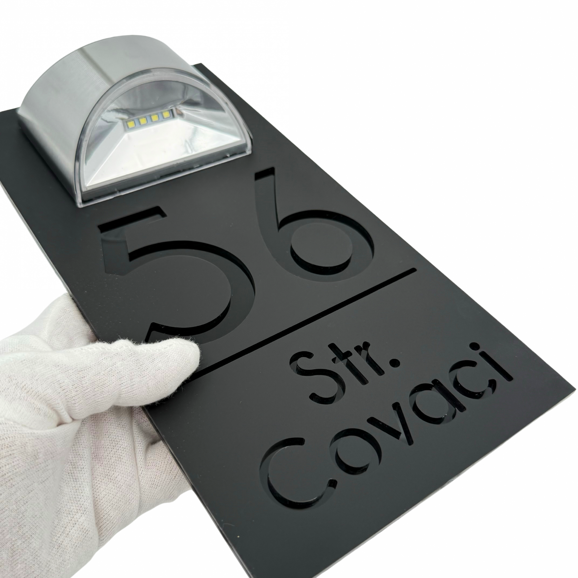 PREMIUM HOUSE NUMBER - Satin Black Glossy Black Lampa Solara - 30×15 cm