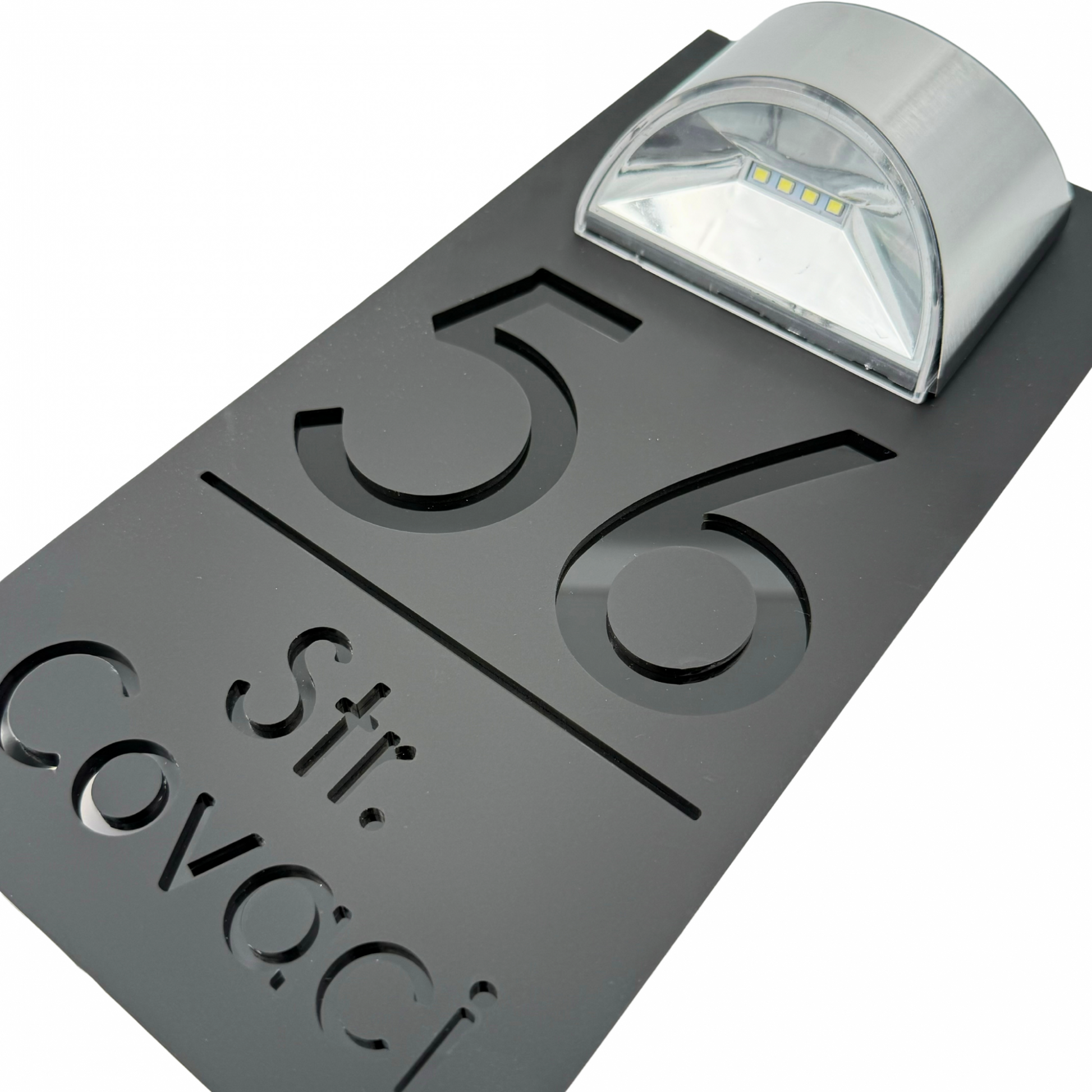 PREMIUM HOUSE NUMBER - Satin Black Glossy Black Lampa Solara - 30×15 cm
