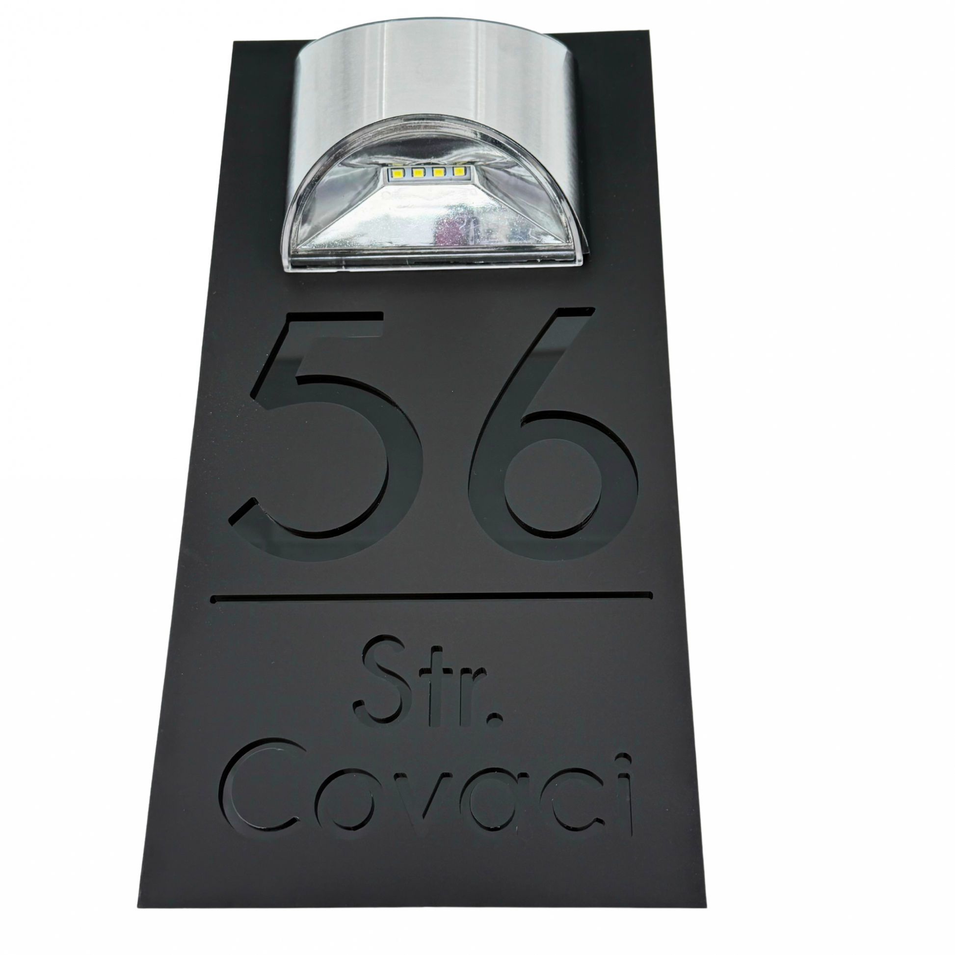 PREMIUM HOUSE NUMBER - Satin Black Glossy Black Lampa Solara - 30×15 cm