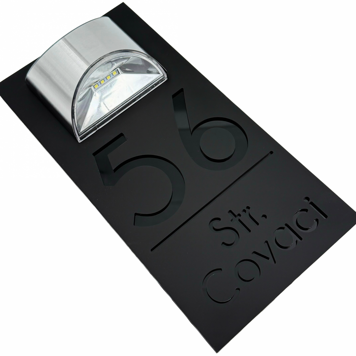 PREMIUM HOUSE NUMBER - Satin Black Glossy Black Lampa Solara - 30×15 cm