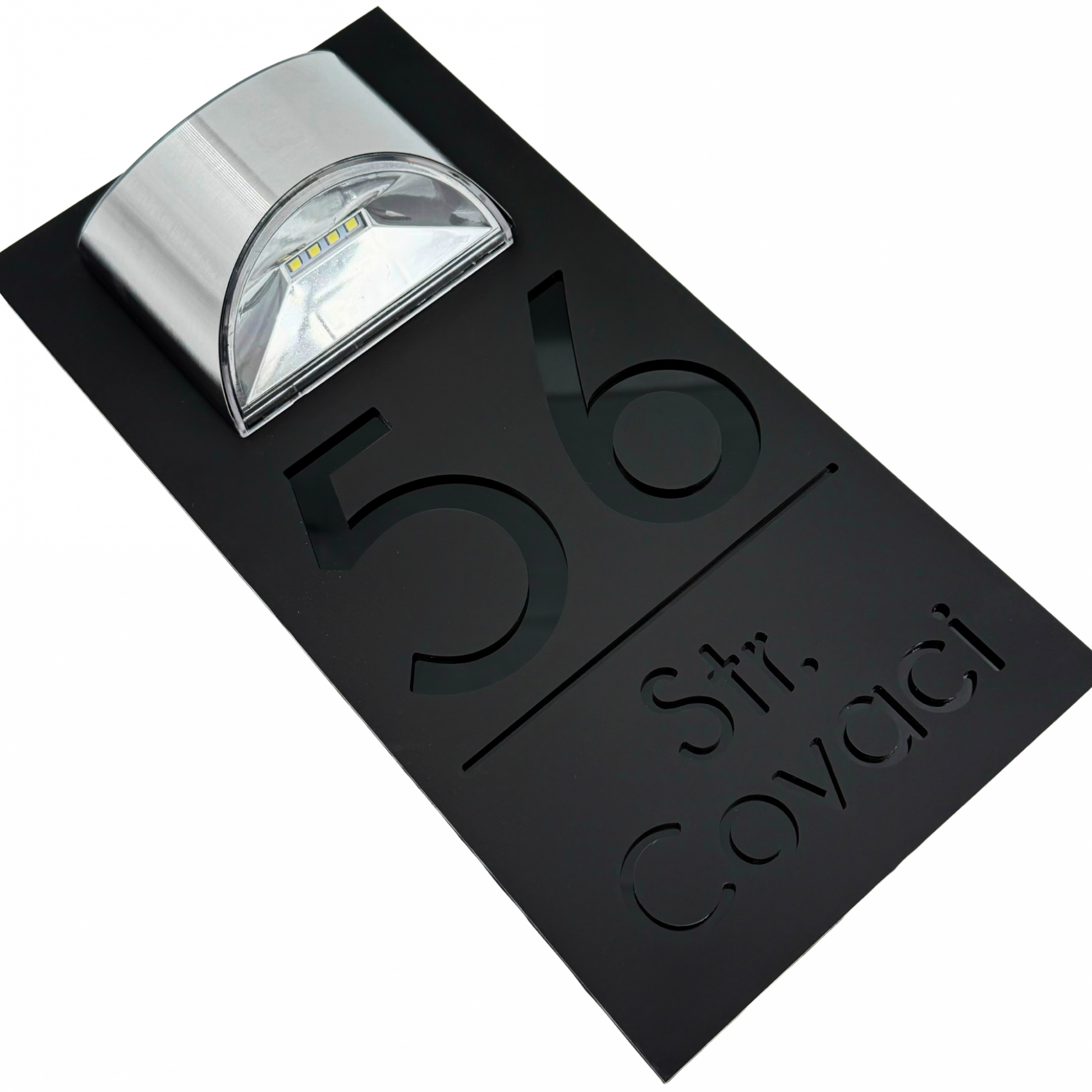 PREMIUM HOUSE NUMBER - Satin Black Glossy Black Lampa Solara - 30×15 cm