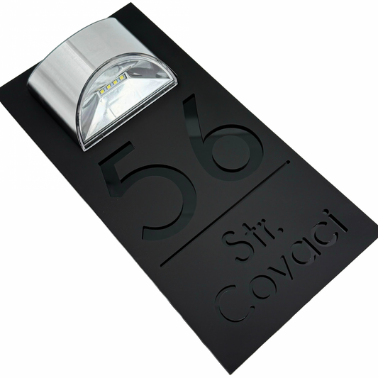 PREMIUM HOUSE NUMBER - Satin Black Glossy Black Lampa Solara - 30×15 cm