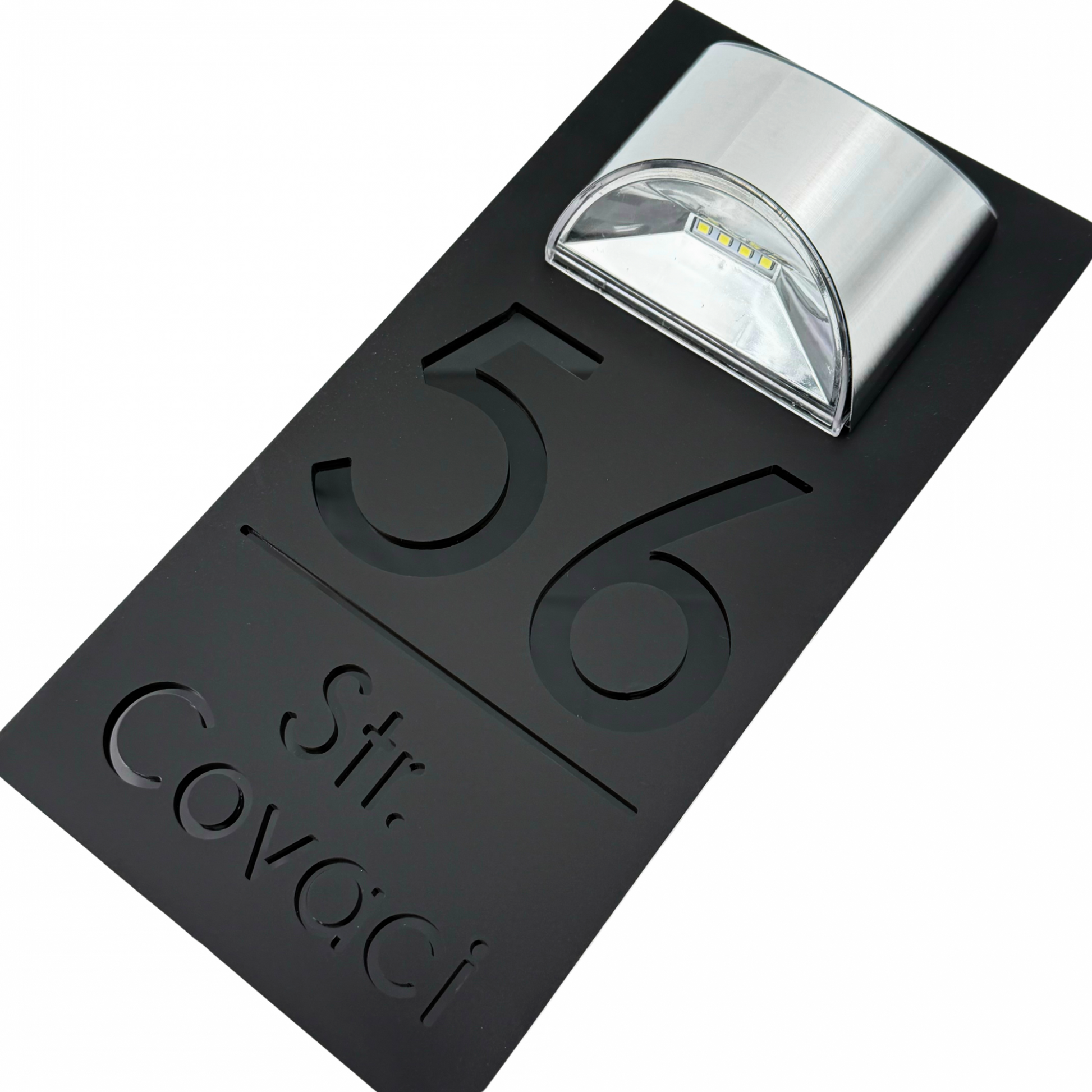 PREMIUM HOUSE NUMBER - Satin Black Glossy Black Lampa Solara - 30×15 cm