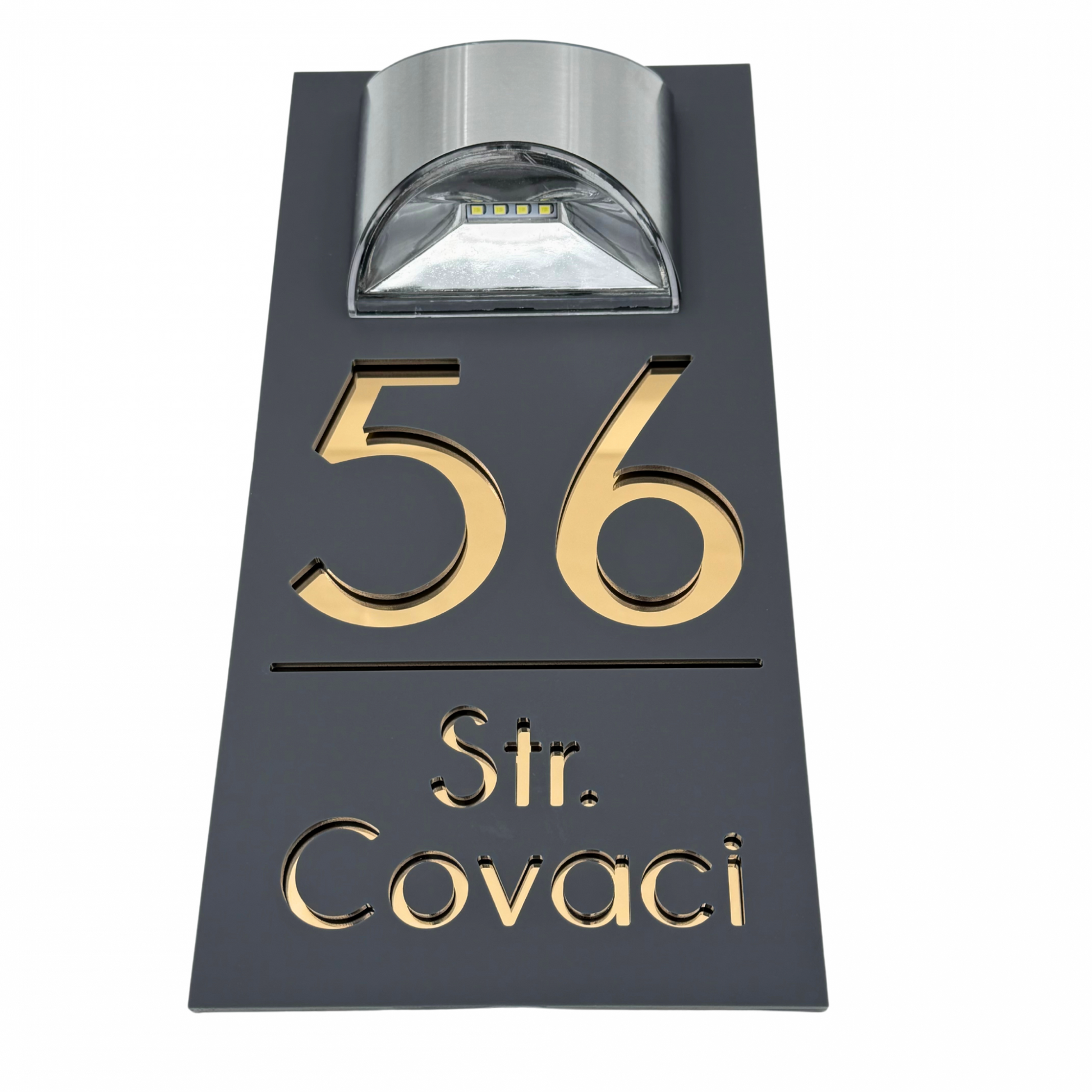 PREMIUM HOUSE NUMBER - Satin Grey Gold Mirror Lampa Solara - 30×15 cm