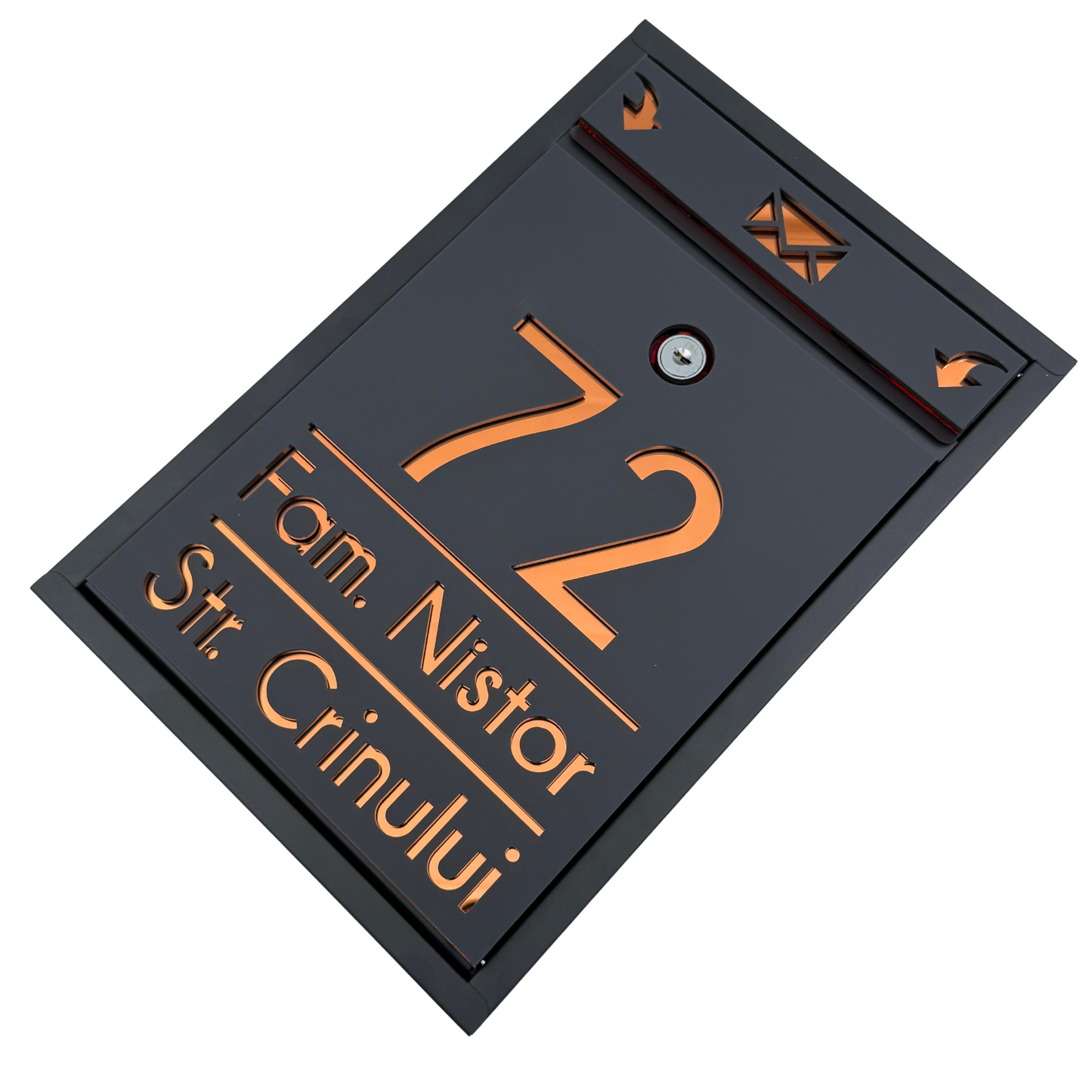 CUSTOM MAIL BOX - Satin Grey Anthracite Copper Mirror - 32x22×9 cm