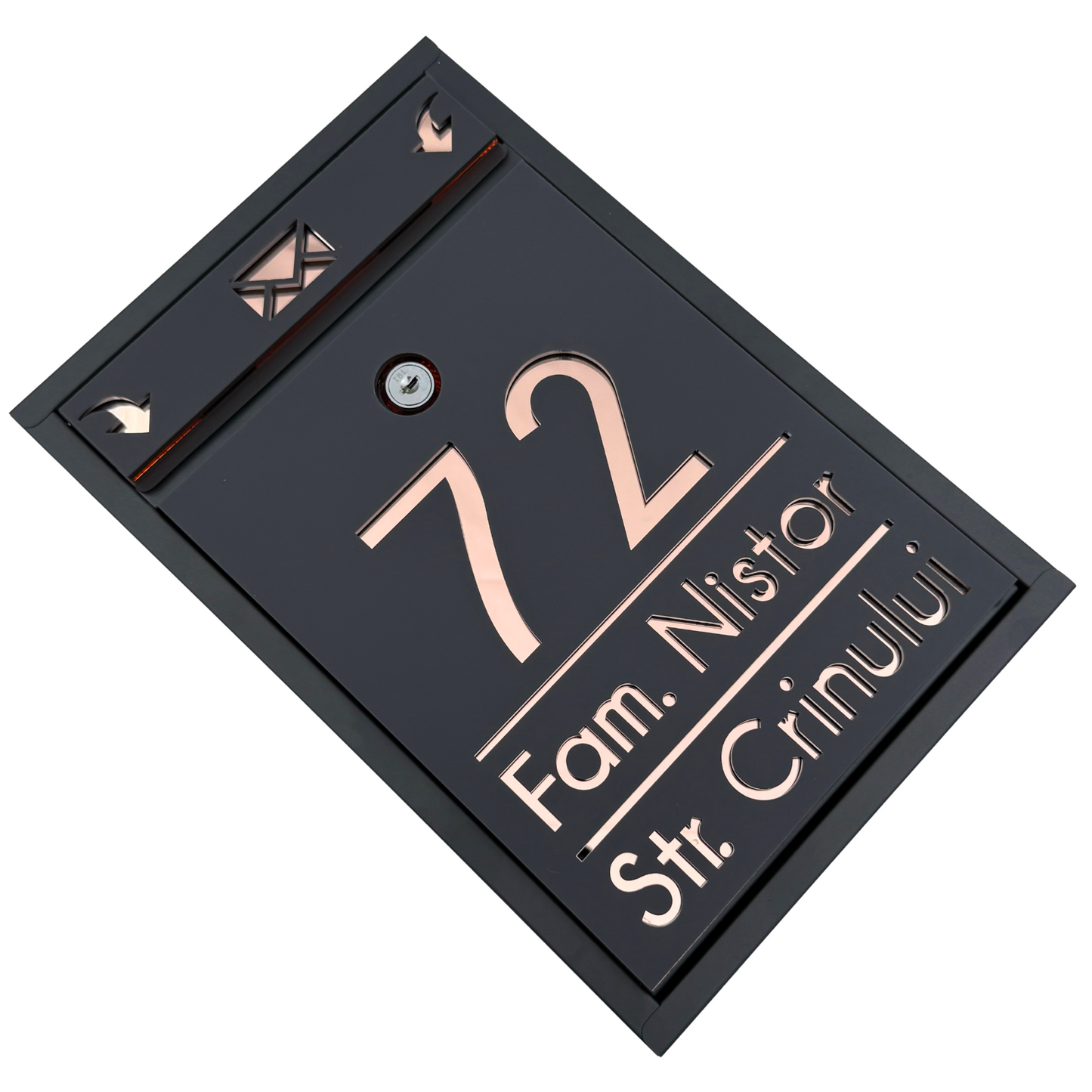 CUSTOM MAIL BOX - Satin Grey Anthracite Rose Gold Mirror - 32x22×9 cm