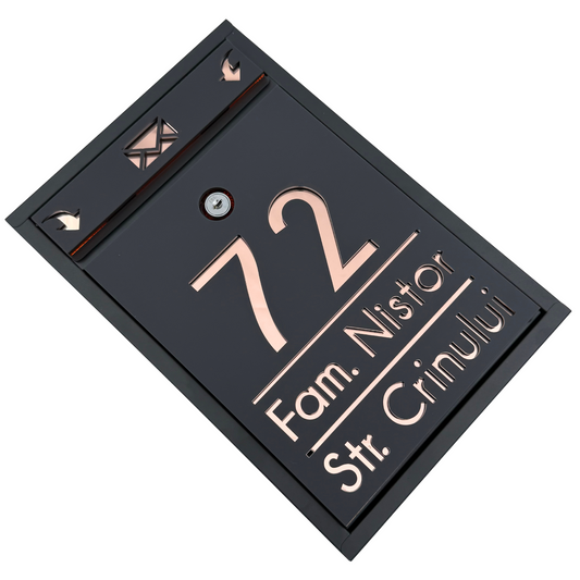 CUSTOM MAIL BOX - Satin Grey Anthracite Rose Gold Mirror - 32x22×9 cm