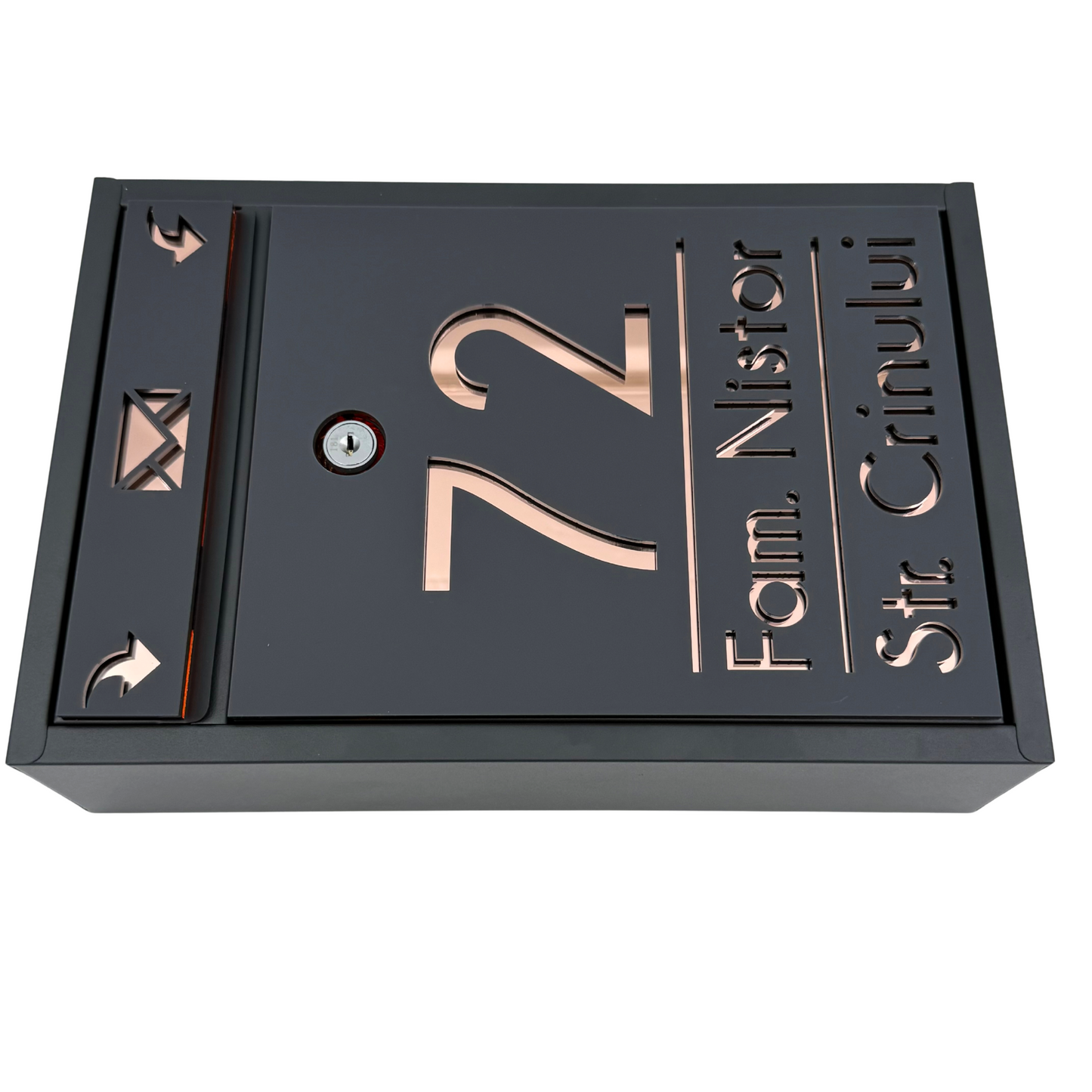 CUSTOM MAIL BOX - Satin Grey Anthracite Rose Gold Mirror - 32x22×9 cm