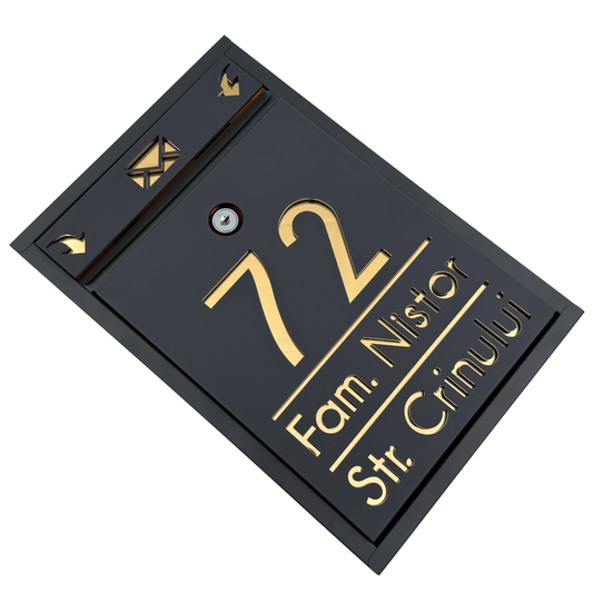 CUSTOM MAIL BOX - Satin Grey Anthracite Gold Mirror - 32x22×9 cm