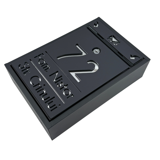 CUSTOM MAIL BOX - Satin Grey Anthracite Silver Mirror - 32x22×9 cm