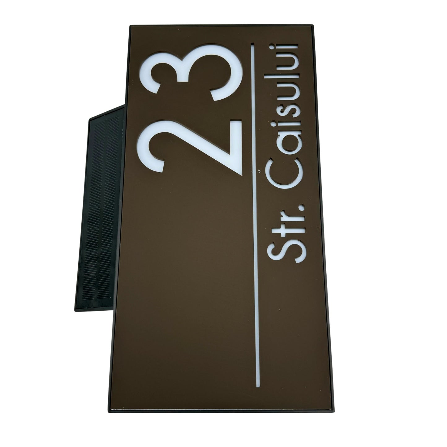 PREMIUM HOUSE NUMBER - Brown Satin Solar Led Case - 30×15 cm