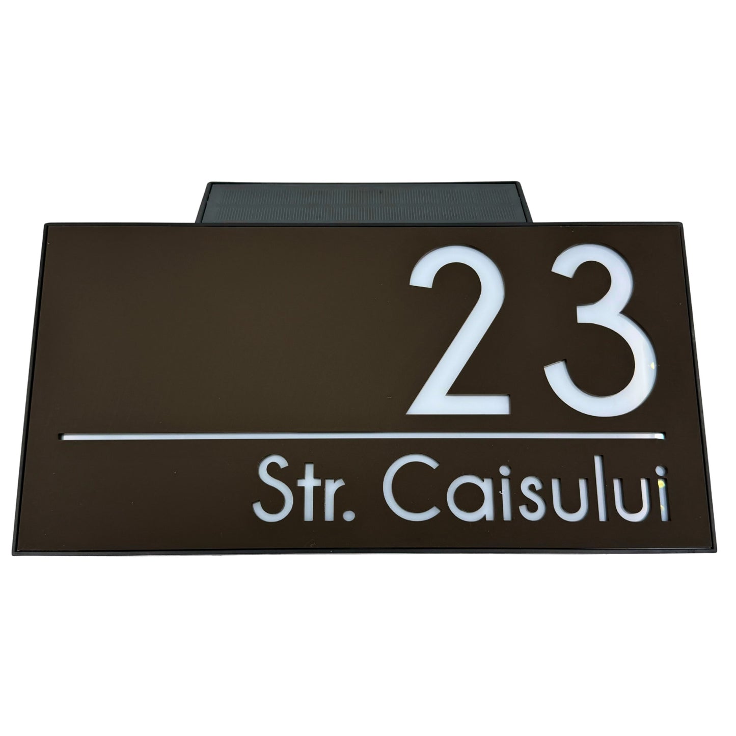 PREMIUM HOUSE NUMBER - Brown Satin Solar Led Case - 30×15 cm