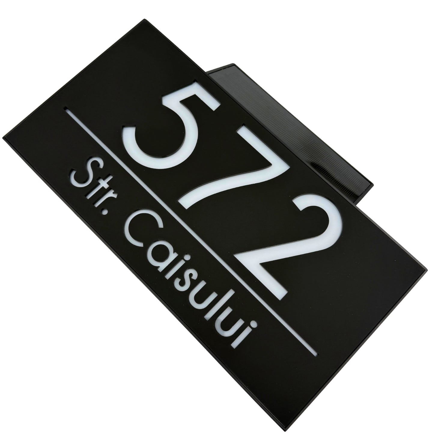 PREMIUM HOUSE NUMBER - Satin Black Solar Led Case - 30×15 cm