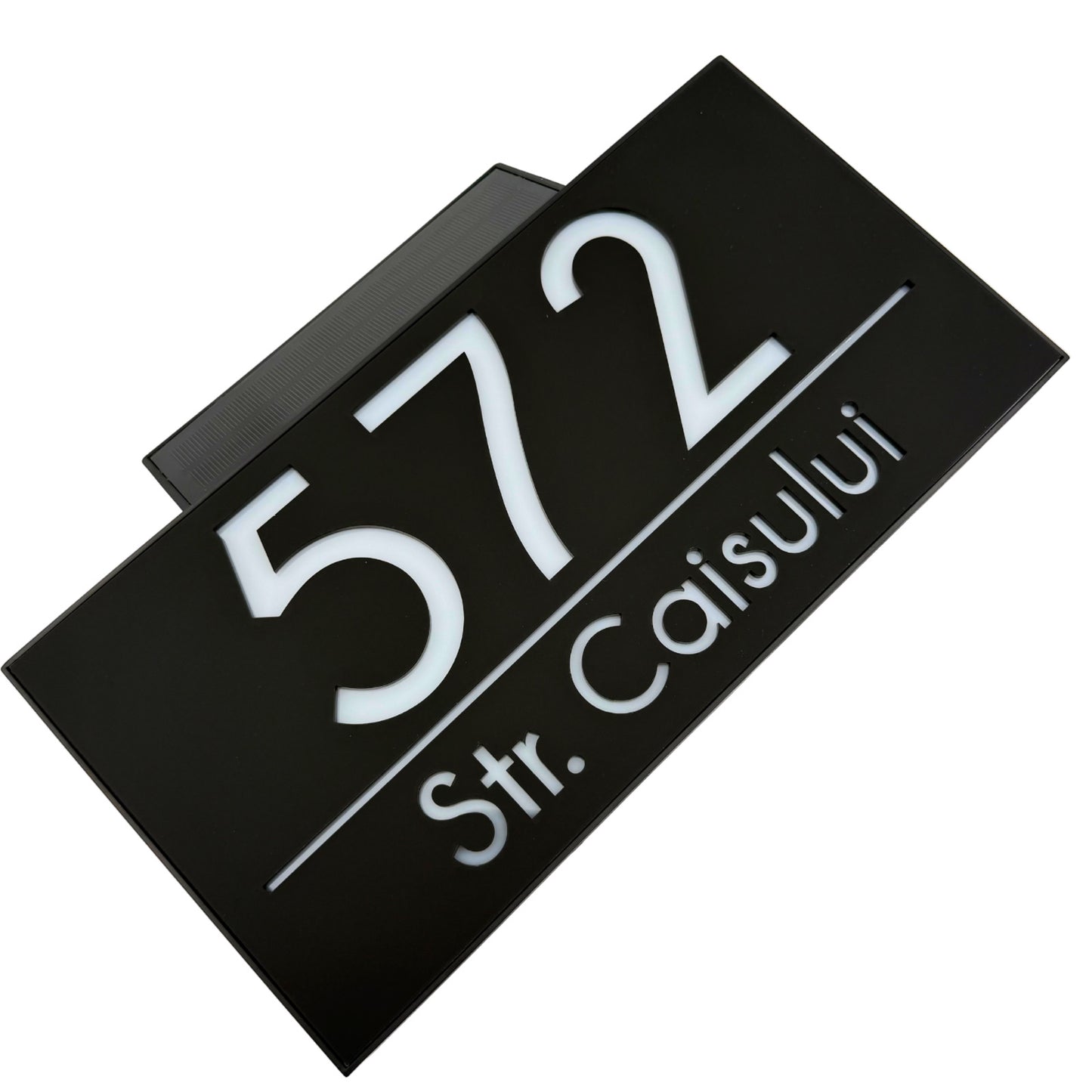 PREMIUM HOUSE NUMBER - Satin Black Solar Led Case - 30×15 cm