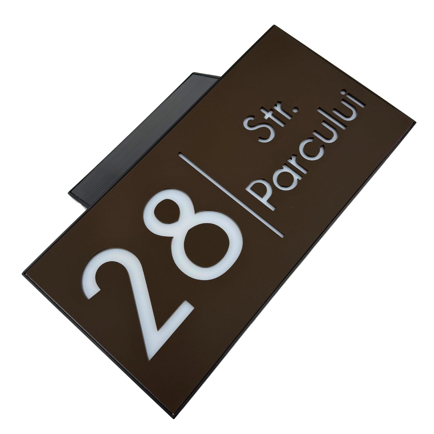 PREMIUM HOUSE NUMBER - Brown Satin Solar Led Case - 30×15 cm