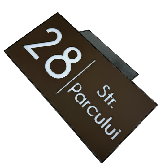 PREMIUM HOUSE NUMBER - Brown Satin Solar Led Case - 30×15 cm