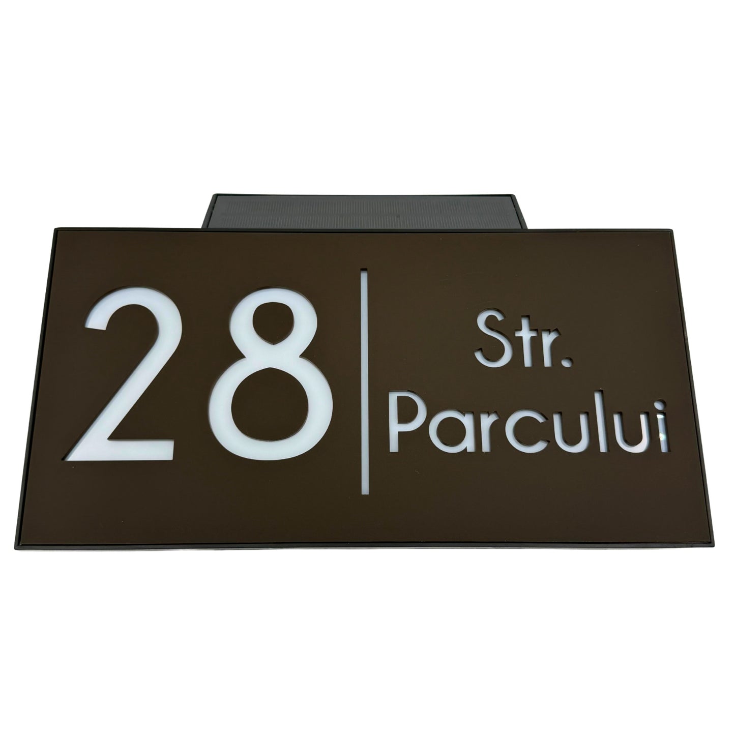 PREMIUM HOUSE NUMBER - Brown Satin Solar Led Case - 30×15 cm